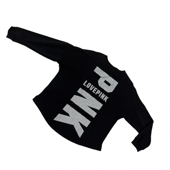 PINK Victoria’s Secret Glitter Bling Logo Varsity Crew Oversized Sweatshirt - Picture 7 of 14